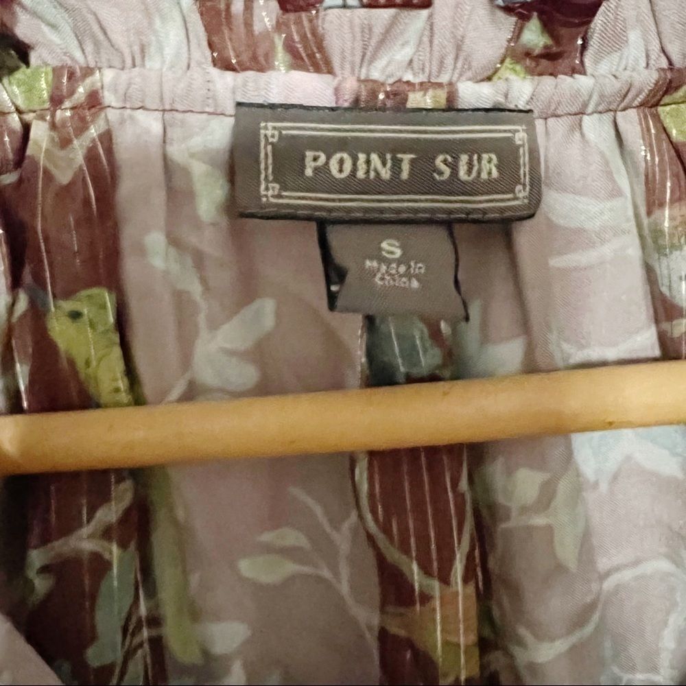 J. Crew Point Sur Menagerie Ruffle Popover Top sz S Floral bird print brown - Picture 6 of 7